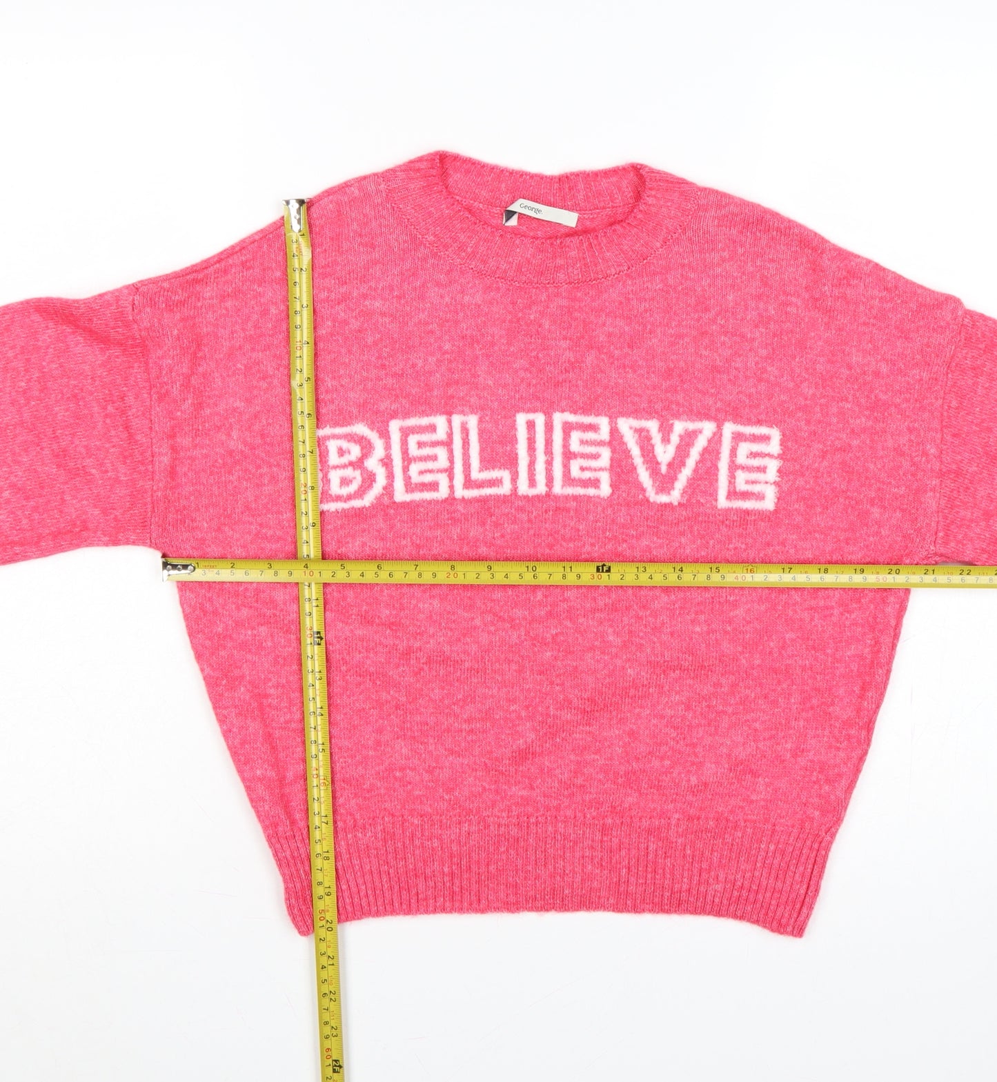 George Girls Pink 12-13 Years Believe Knit Pullover Jumper