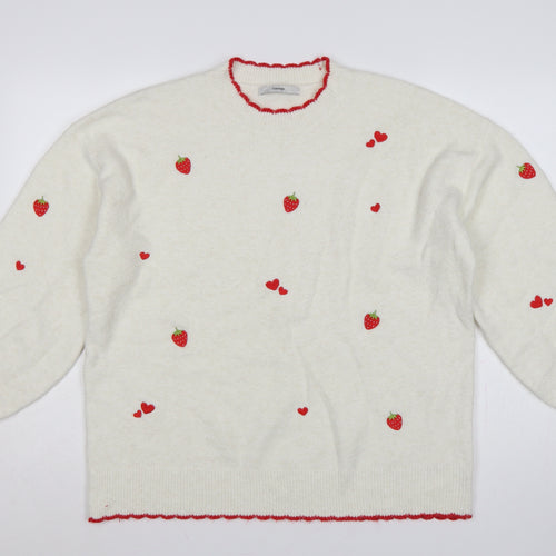 George Women’s Ivory Strawberry Heart Embroidered Knit Jumper UK 16