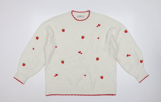 George Women’s Ivory Strawberry Heart Embroidered Knit Jumper UK 16