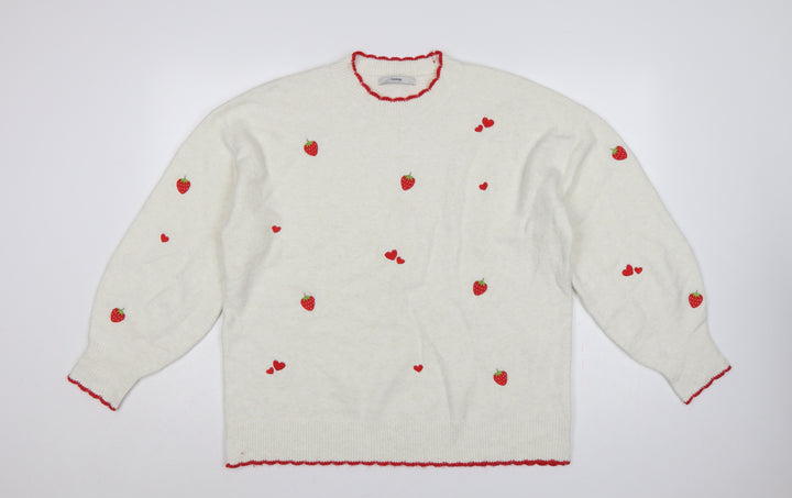 George Women’s Ivory Strawberry Heart Embroidered Knit Jumper UK 16