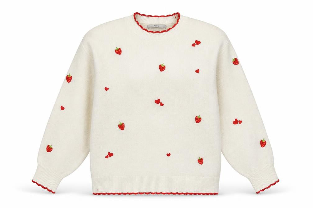George Women’s Ivory Strawberry Heart Embroidered Knit Jumper UK 16