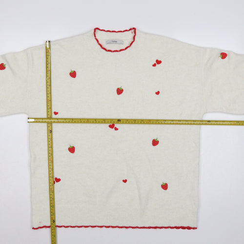 George Women’s Ivory Strawberry Heart Embroidered Knit Jumper UK 16