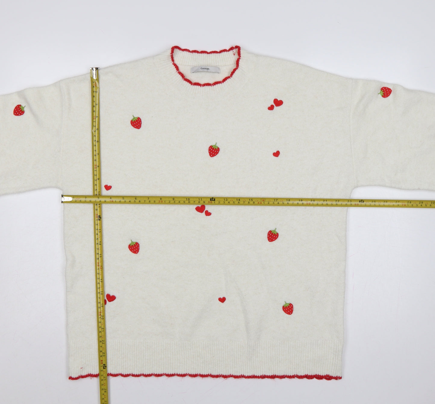 George Women’s Ivory Strawberry Heart Embroidered Knit Jumper UK 16