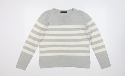 Marks and Spencer Women Grey Ivory Striped Size 12 Pullover Jumper