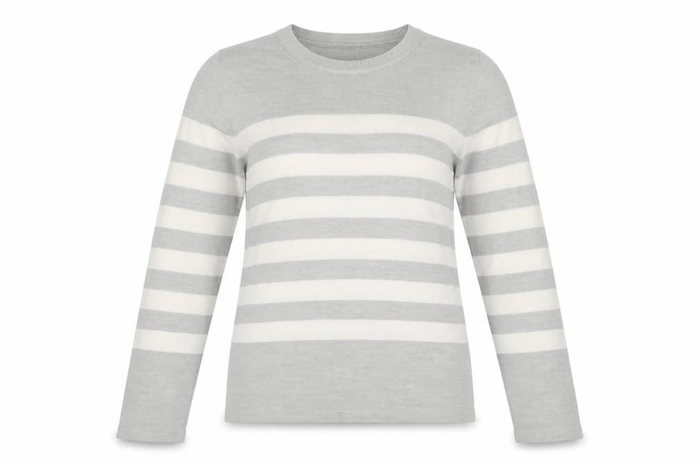 Front view of Marks & Spencer Women Grey Ivory Striped, size 12, jumper