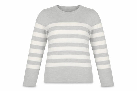 Front view of Marks & Spencer Women Grey Ivory Striped, size 12, jumper