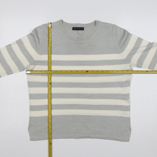 Marks and Spencer Women Grey Ivory Striped Size 12 Pullover Jumper