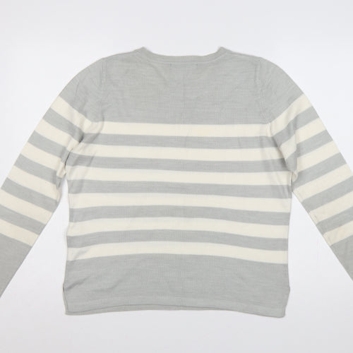 Marks and Spencer Women Grey Ivory Striped Size 12 Pullover Jumper