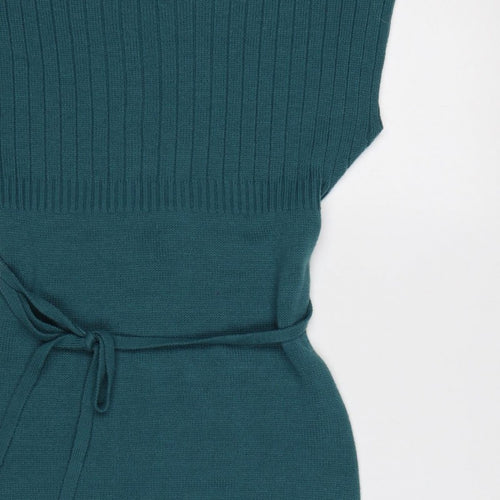 Terranova Women Green M Knit Belted Knee Length Jumper Dress