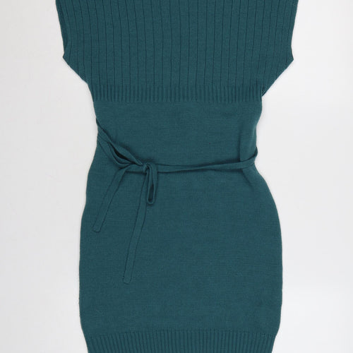 Terranova Women Green M Knit Belted Knee Length Jumper Dress