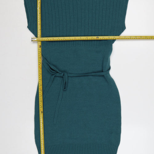 Terranova Women Green M Knit Belted Knee Length Jumper Dress