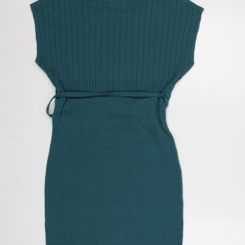 Terranova Women Green M Knit Belted Knee Length Jumper Dress