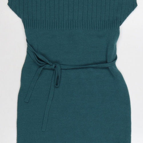 Terranova Women Green M Knit Belted Knee Length Jumper Dress