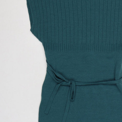 Terranova Women Green M Knit Belted Knee Length Jumper Dress