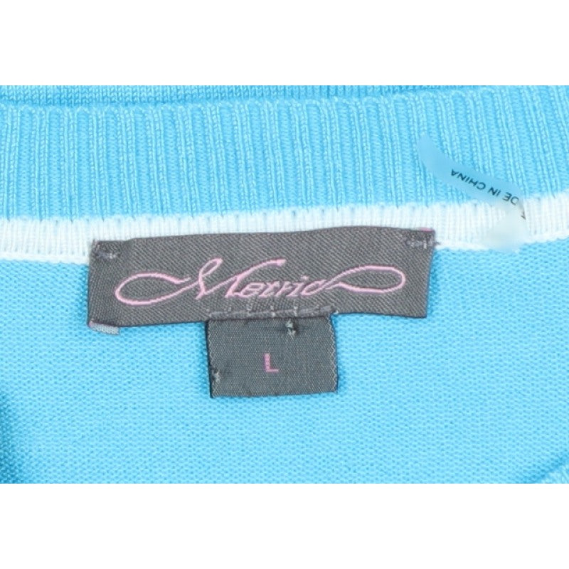 Stefano Women’s Blue White Trim Crew Neck Knit Jumper L
