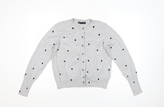 Marks and Spencer Women Grey Star Knit Cardigan UK 14 Button Long Sleeve