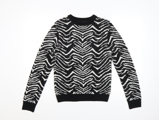 Missguided Women Black UK 8 Geometric Knit Crew Neck Jumper
