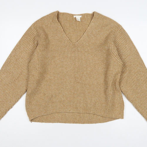 H&M Women’s Beige XS Chunky Rib Knit V-Neck Pullover Jumper