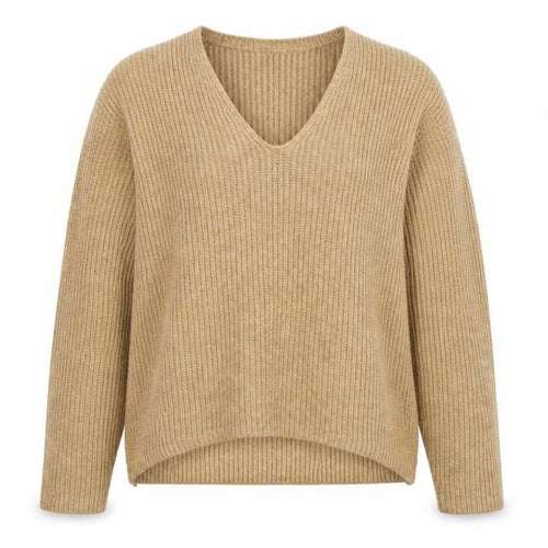 H&M Women’s Beige XS Chunky Rib Knit V-Neck Pullover Jumper