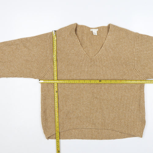 H&M Women’s Beige XS Chunky Rib Knit V-Neck Pullover Jumper