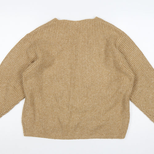 H&M Women’s Beige XS Chunky Rib Knit V-Neck Pullover Jumper