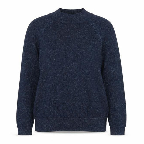 F&F Women’s Blue Glitter Knit Mock Neck Jumper UK 14 Long Sleeve