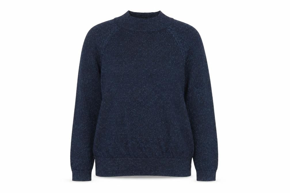 F&F Women’s Blue Glitter Knit Mock Neck Jumper UK 14 Long Sleeve