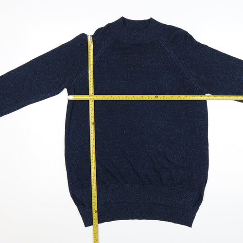 F&F Women’s Blue Glitter Knit Mock Neck Jumper UK 14 Long Sleeve