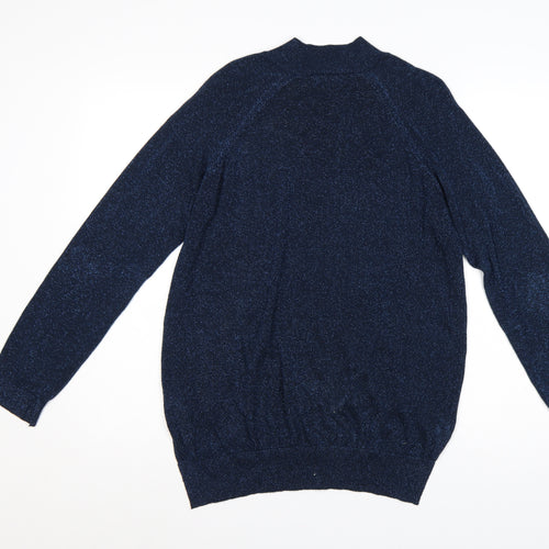 F&F Women’s Blue Glitter Knit Mock Neck Jumper UK 14 Long Sleeve