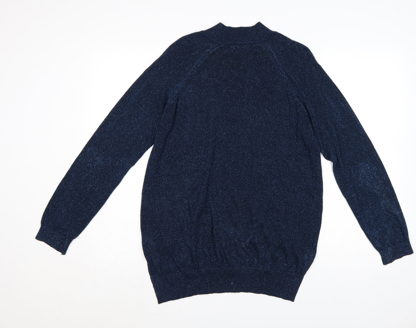 F&F Women’s Blue Glitter Knit Mock Neck Jumper UK 14 Long Sleeve