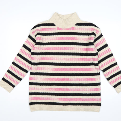 Marks and Spencer Women Multicoloured M Striped Mock Neck Jumper