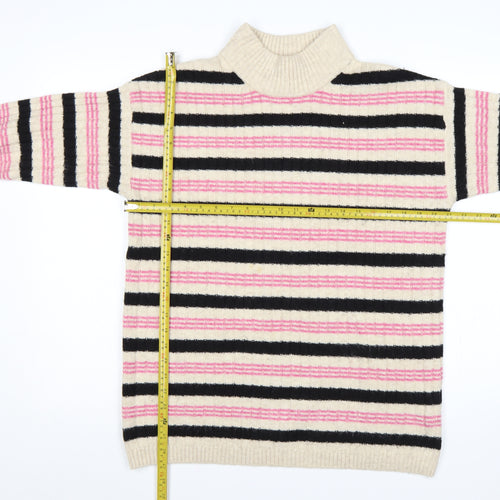 Marks and Spencer Women Multicoloured M Striped Mock Neck Jumper