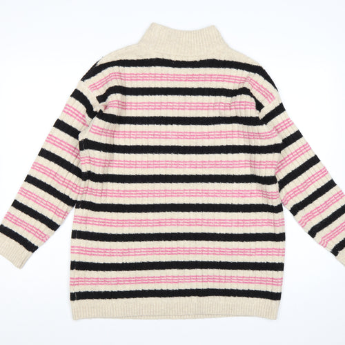 Marks and Spencer Women Multicoloured M Striped Mock Neck Jumper