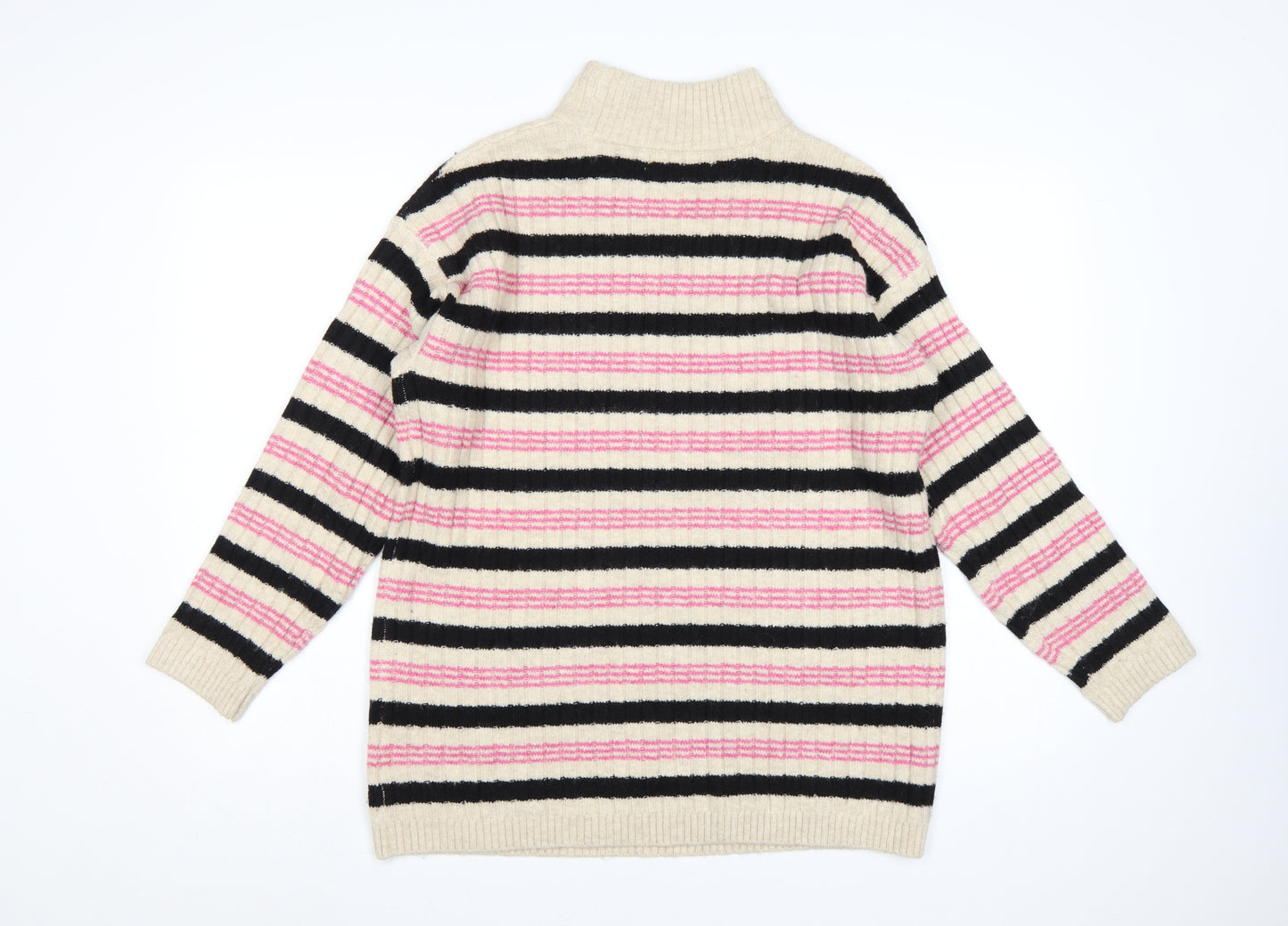 Marks and Spencer Women Multicoloured M Striped Mock Neck Jumper