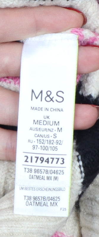 Marks and Spencer Women Multicoloured M Striped Mock Neck Jumper