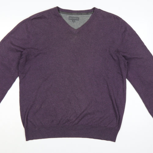 Rocha John Rocha Men’s Purple XL V-Neck Cotton Knit Pullover Jumper