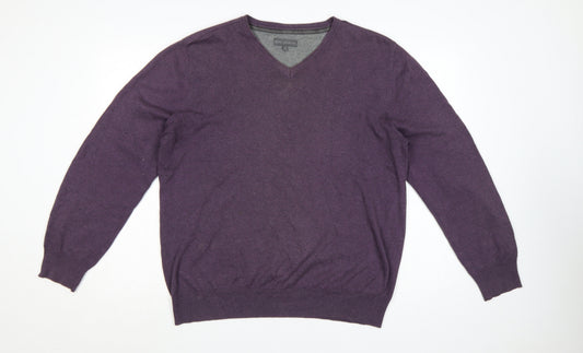 Rocha John Rocha Men’s Purple XL V-Neck Cotton Knit Pullover Jumper
