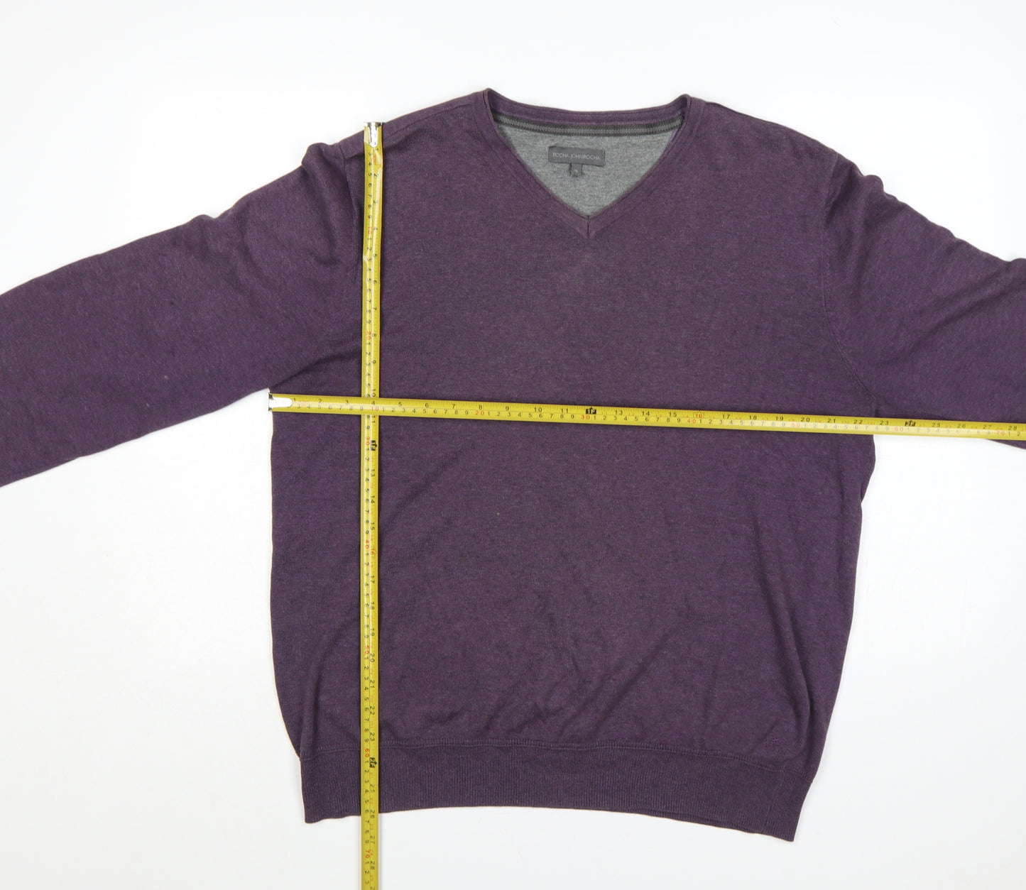 Rocha John Rocha Men’s Purple XL V-Neck Cotton Knit Pullover Jumper