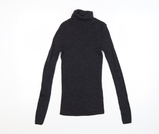Uniqlo Women Black XS 100% Wool Roll Neck Slim Knit Jumper