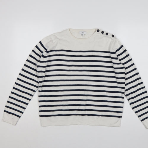 La Redoute Women’s Ivory Navy Stripe Button Shoulder Jumper UK 16