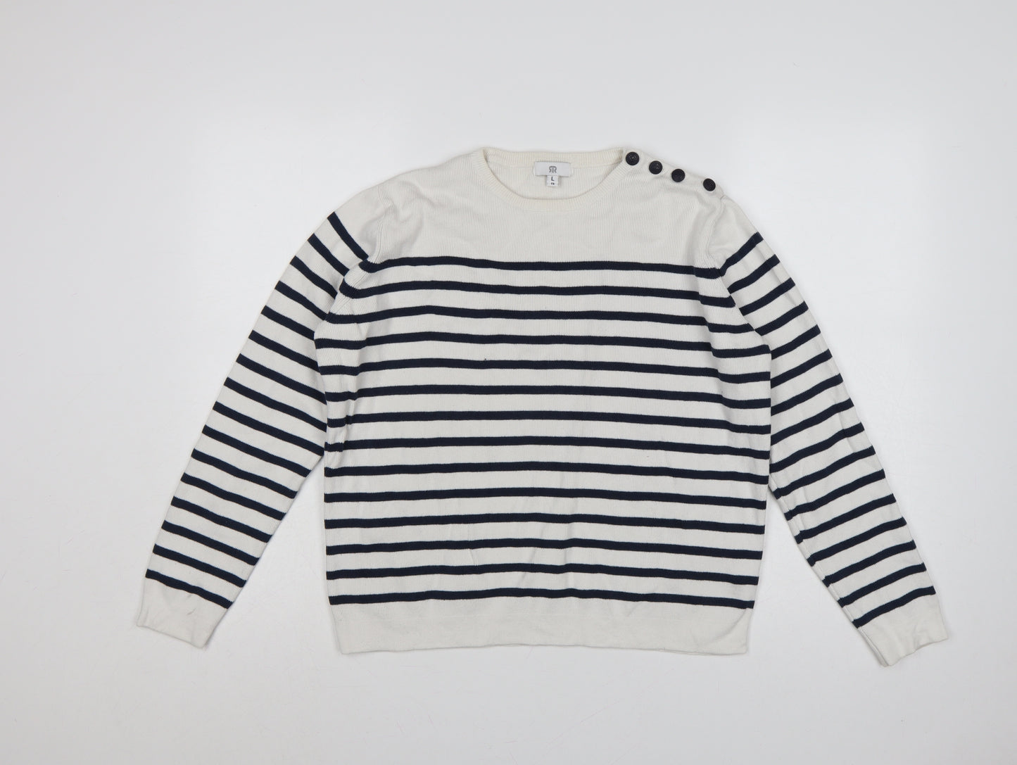 La Redoute Women’s Ivory Navy Stripe Button Shoulder Jumper UK 16