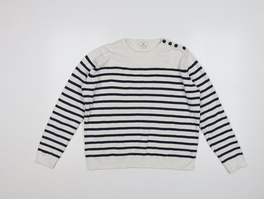 La Redoute Women’s Ivory Navy Stripe Button Shoulder Jumper UK 16