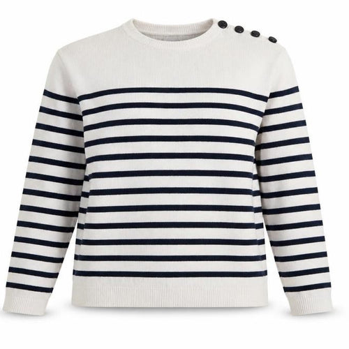 La Redoute Women’s Ivory Navy Stripe Button Shoulder Jumper UK 16