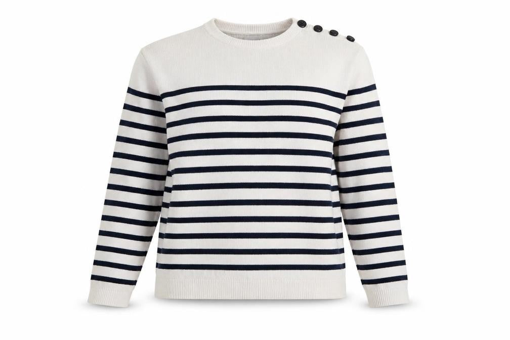 La Redoute Women’s Ivory Navy Stripe Button Shoulder Jumper UK 16