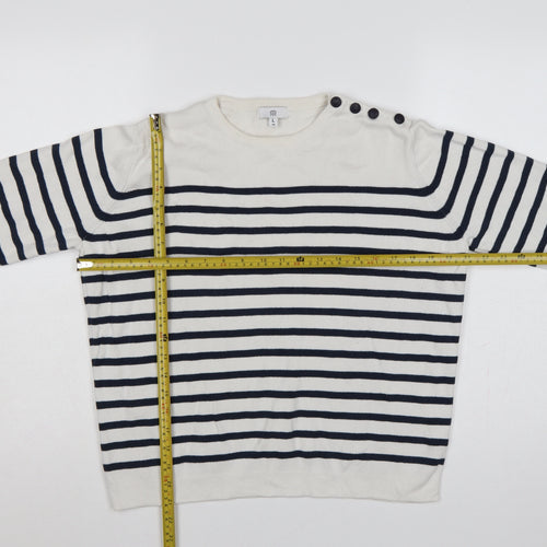 La Redoute Women’s Ivory Navy Stripe Button Shoulder Jumper UK 16