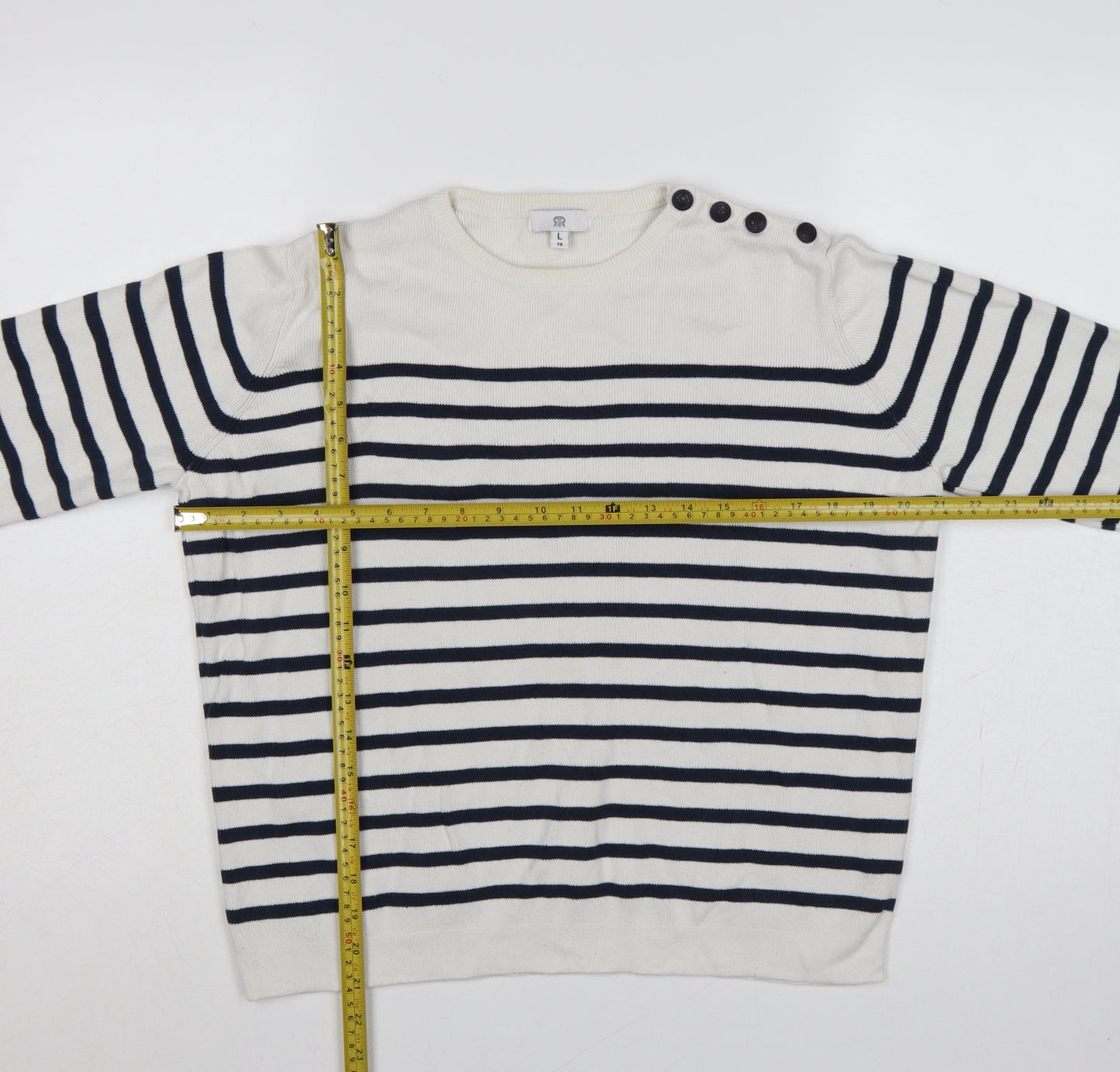 La Redoute Women’s Ivory Navy Stripe Button Shoulder Jumper UK 16