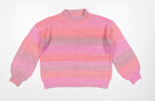 TU Women’s Pink Chunky Knit Mock Neck Balloon Sleeve Jumper UK 14