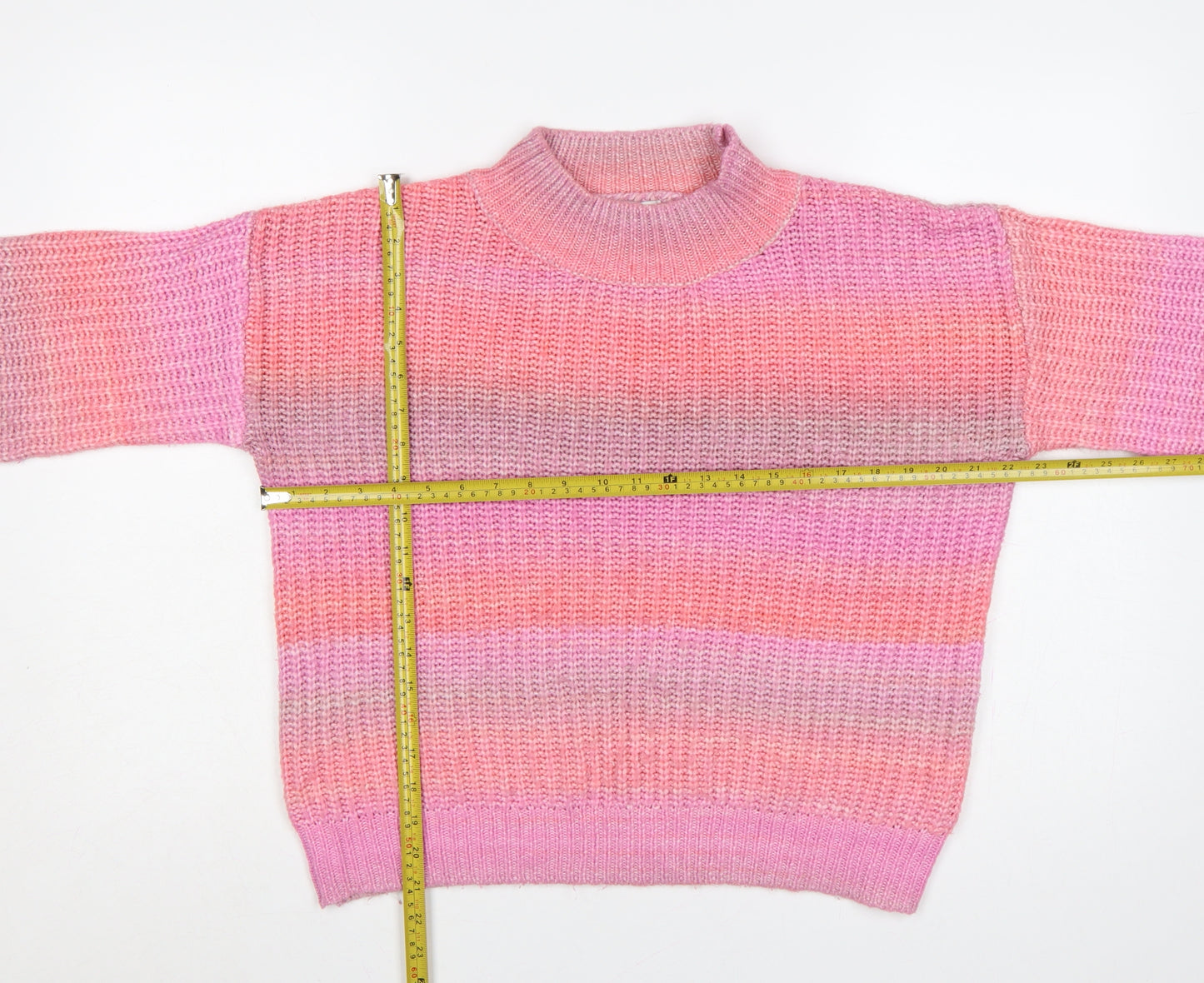 TU Women’s Pink Chunky Knit Mock Neck Balloon Sleeve Jumper UK 14