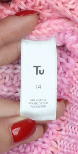 TU Women’s Pink Chunky Knit Mock Neck Balloon Sleeve Jumper UK 14