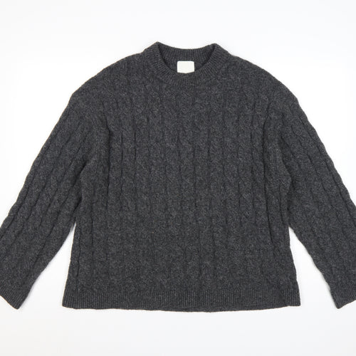 H&M Women Grey UK 10 Cable-Knit Crew Neck Pullover Jumper